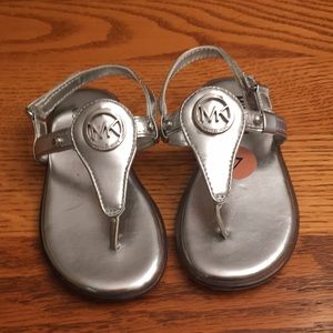 Silver Michael Kors Thong Sandals Velcro Back